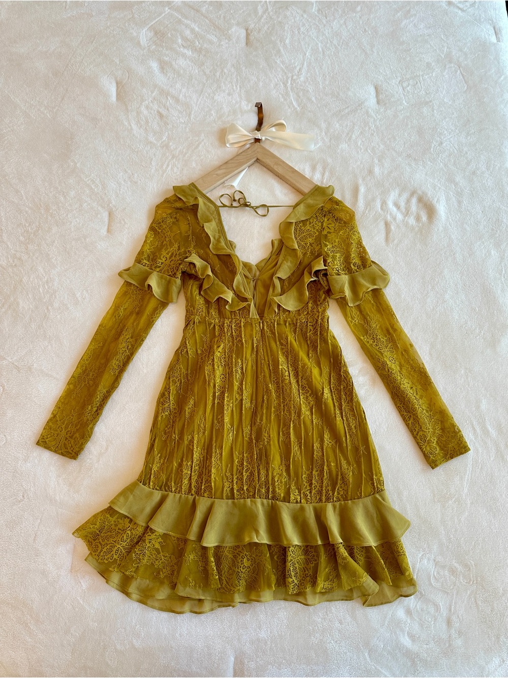For Love & Lemons Olive Green Lace Ruffle Dress | Size XS | NWOT